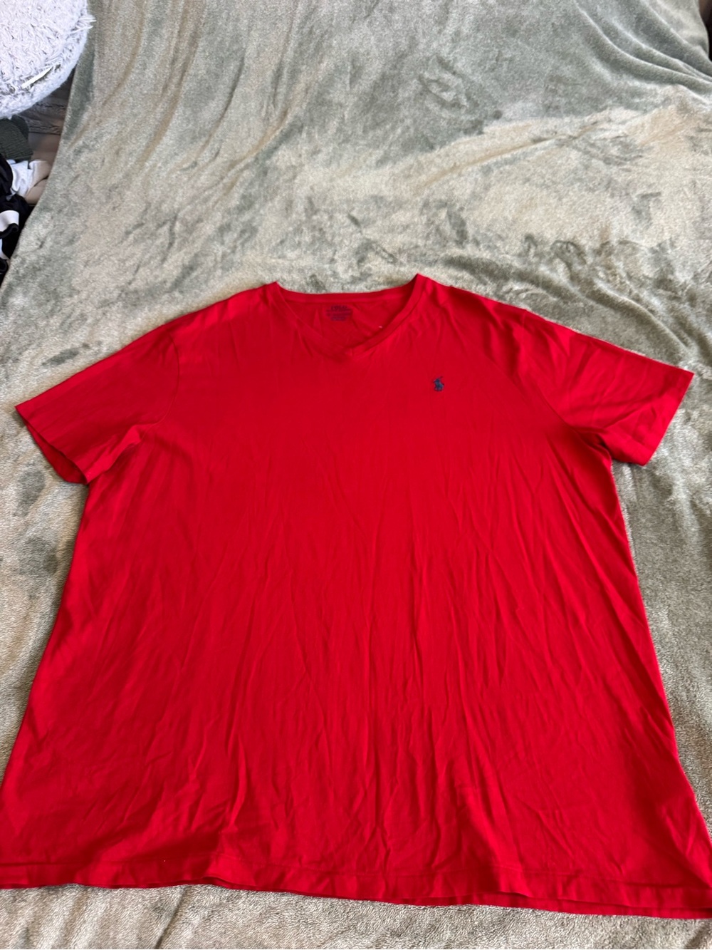 Polo by Ralph Lauren Men's Bright Red V‑Neck Tee with Navy Pony